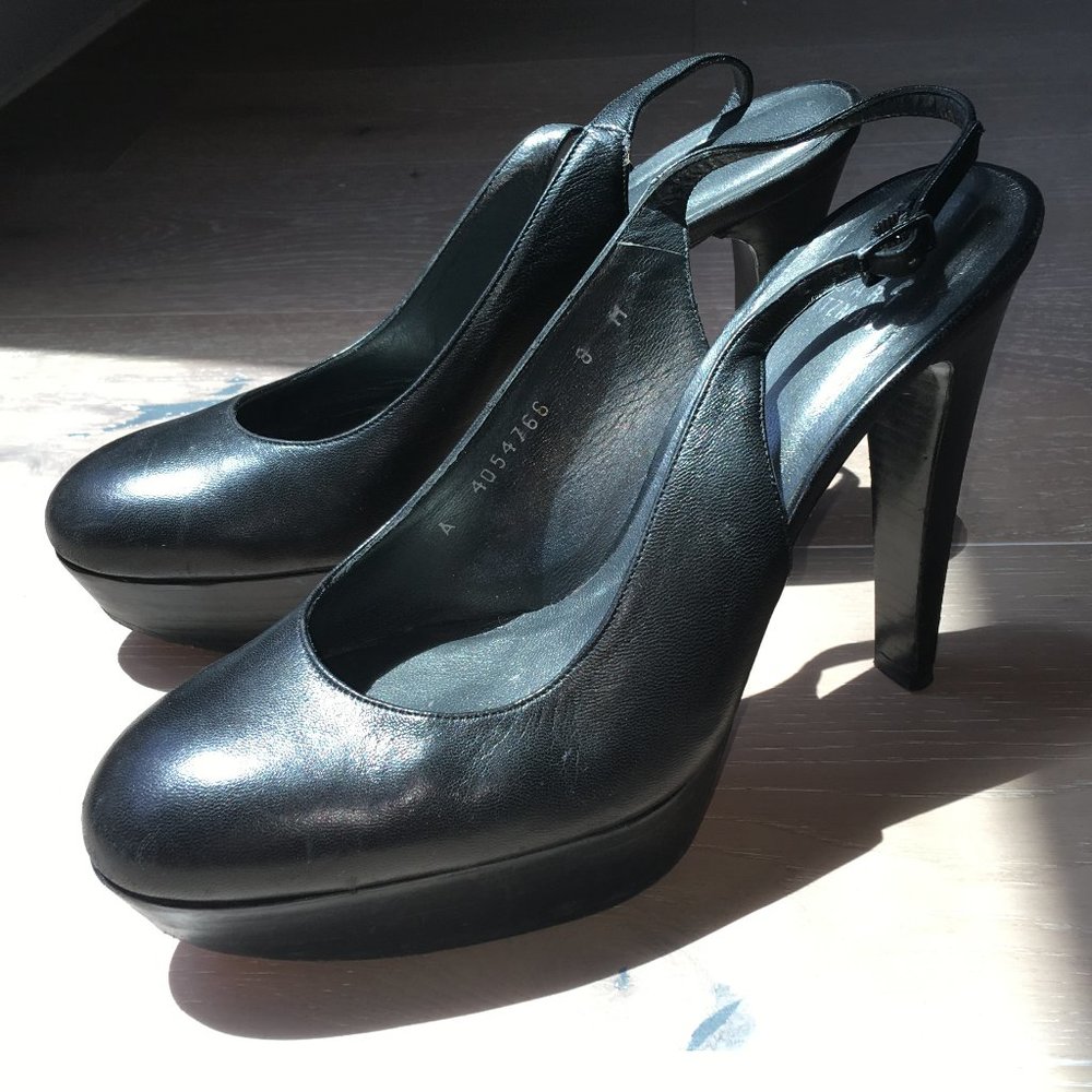 stuart weitzman platform slingback pumps - black - size 8